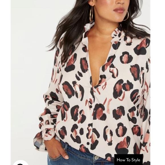 Eloquii Tops - Eloquii Brown Black Animal Print Long Sleeve Blouse